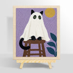 Spooky ghost cat on stool punch needle kit for beginners