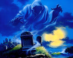 Spooky ghost in a graveyard by the sea cross stitch kit for beginners