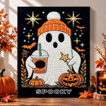 Spooky ghost with iced coffee pearl diamond painting kit for beginners