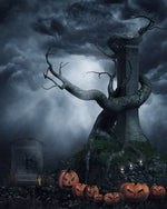 Spooky graveyard with twisted tree cross stitch kit for beginners