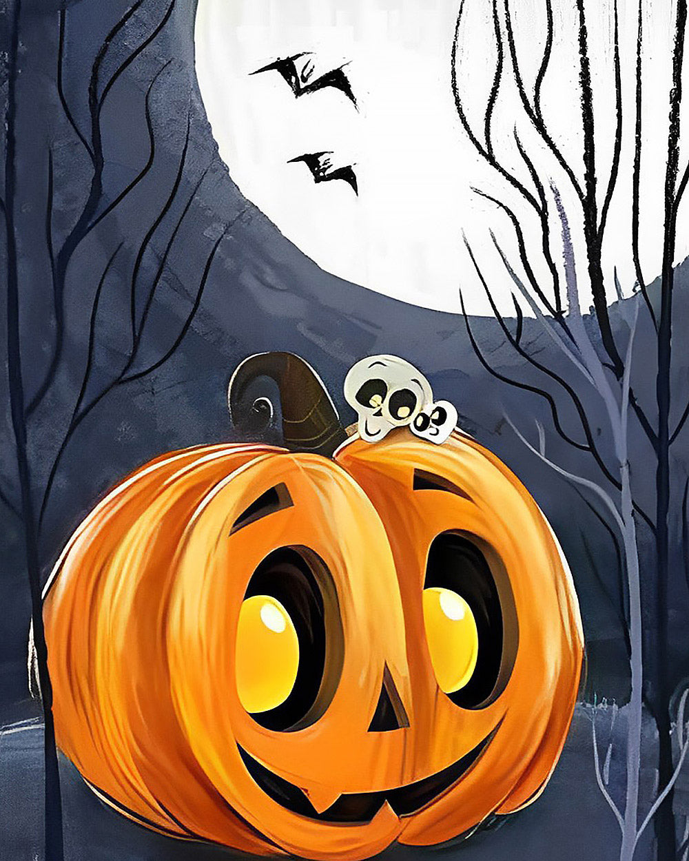 Spooky halloween pumpkin and full moon cross stitch kit for beginners