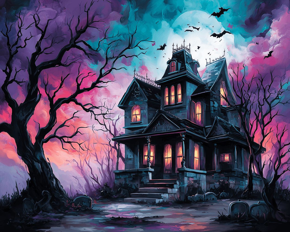 Spooky haunted house cross stitch kit for beginners
