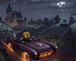 Spooky pumpkin head driving a vintage car paint by numbers kit for beginners