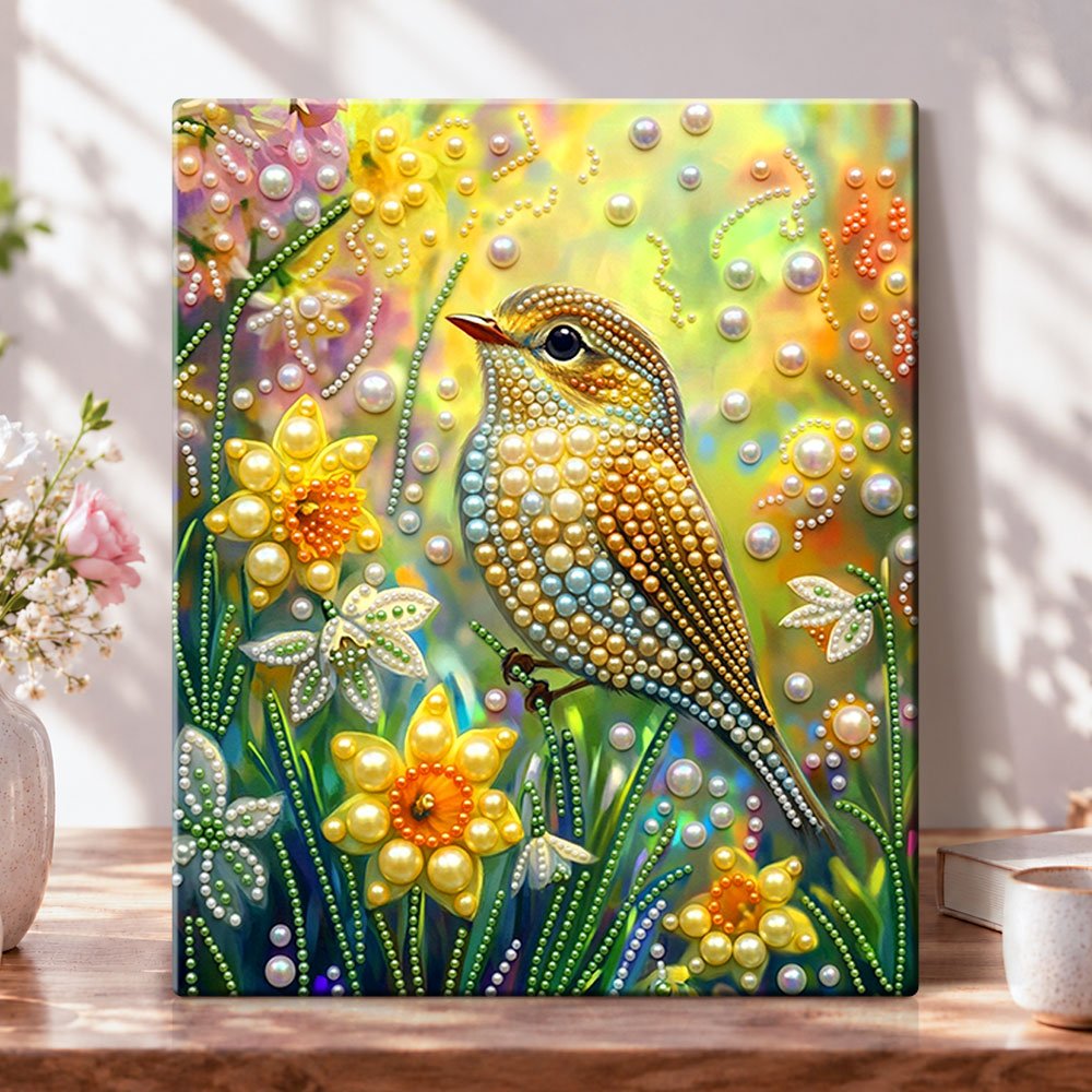 Spring bird serenity pearl diamond painting kit for beginners