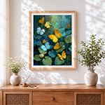 Finished spring colourful butterflies paint by numbers artwork displayed as home decor