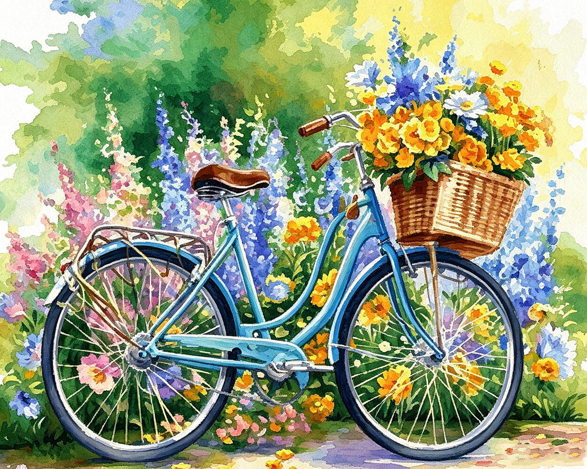Spring floral bicycle cross stitch kit for beginners