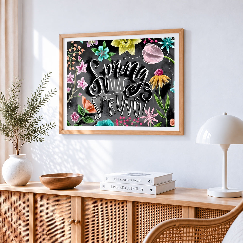 Spring has sprung paint by numbers artwork displayed on wall as home decor