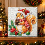 Finished squirrel with pine cone pearl diamond painting artwork displayed as holiday home decor