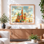 Finished st. basil's cathedral cross stitch artwork displayed