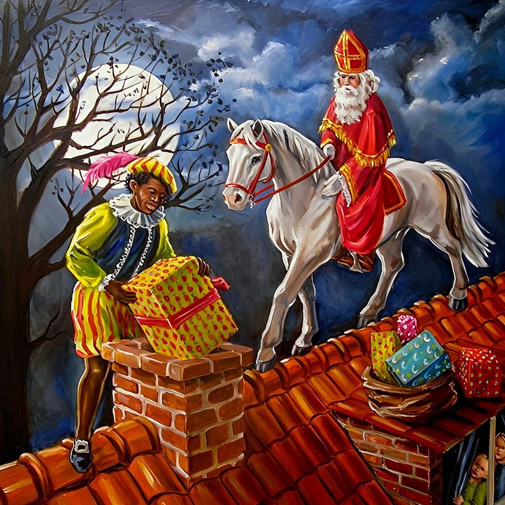 St nicholas and black pete on the roof paint by numbers kit for beginners