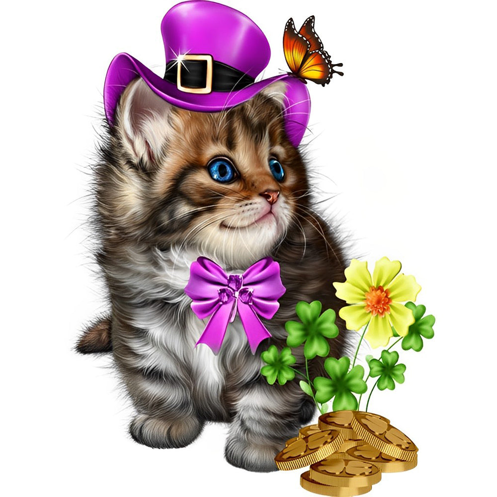 St patrick's day cat with top hat cross stitch kit for beginners