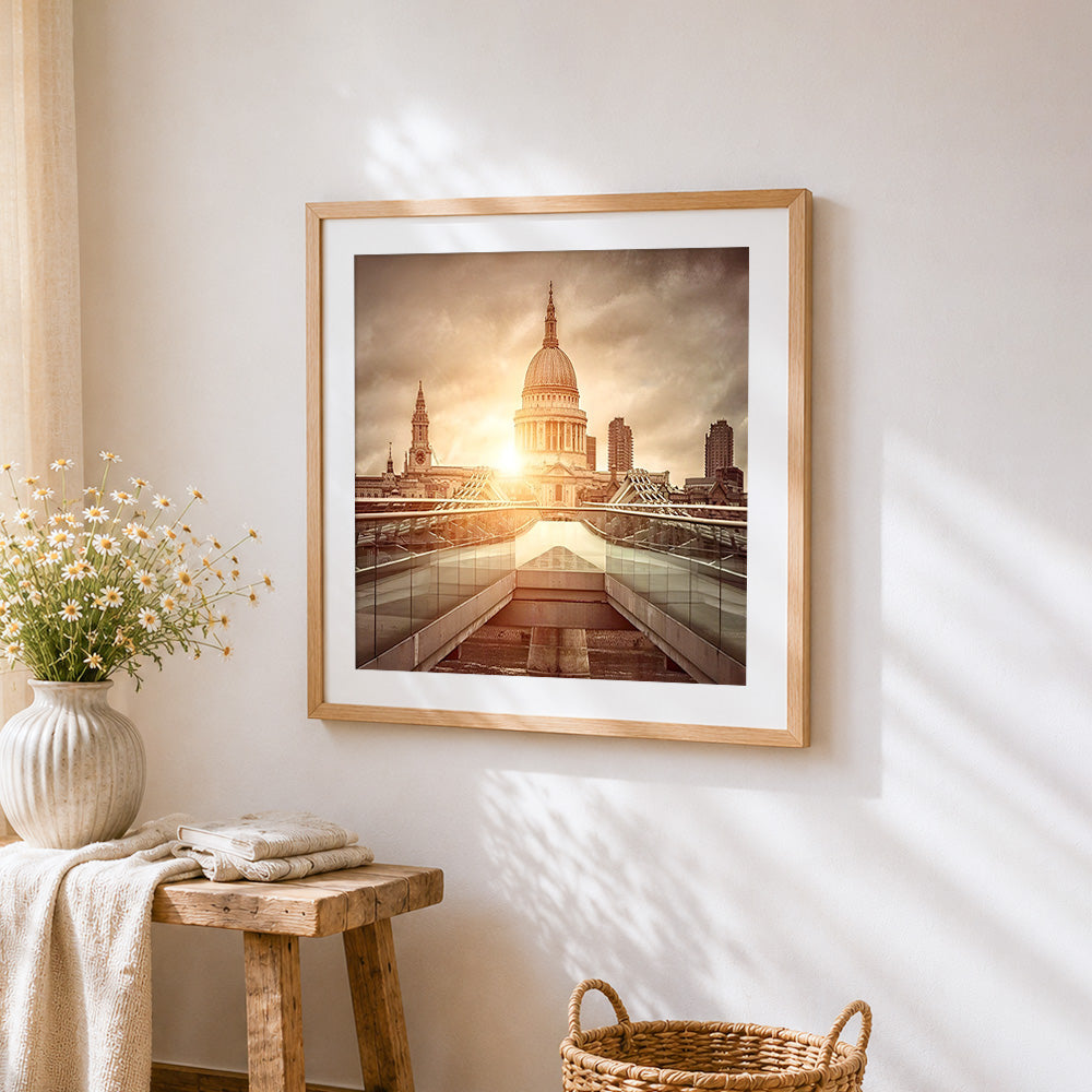 St paul s cathedral at sunset cross stitch artwork displayed on wall as home decor