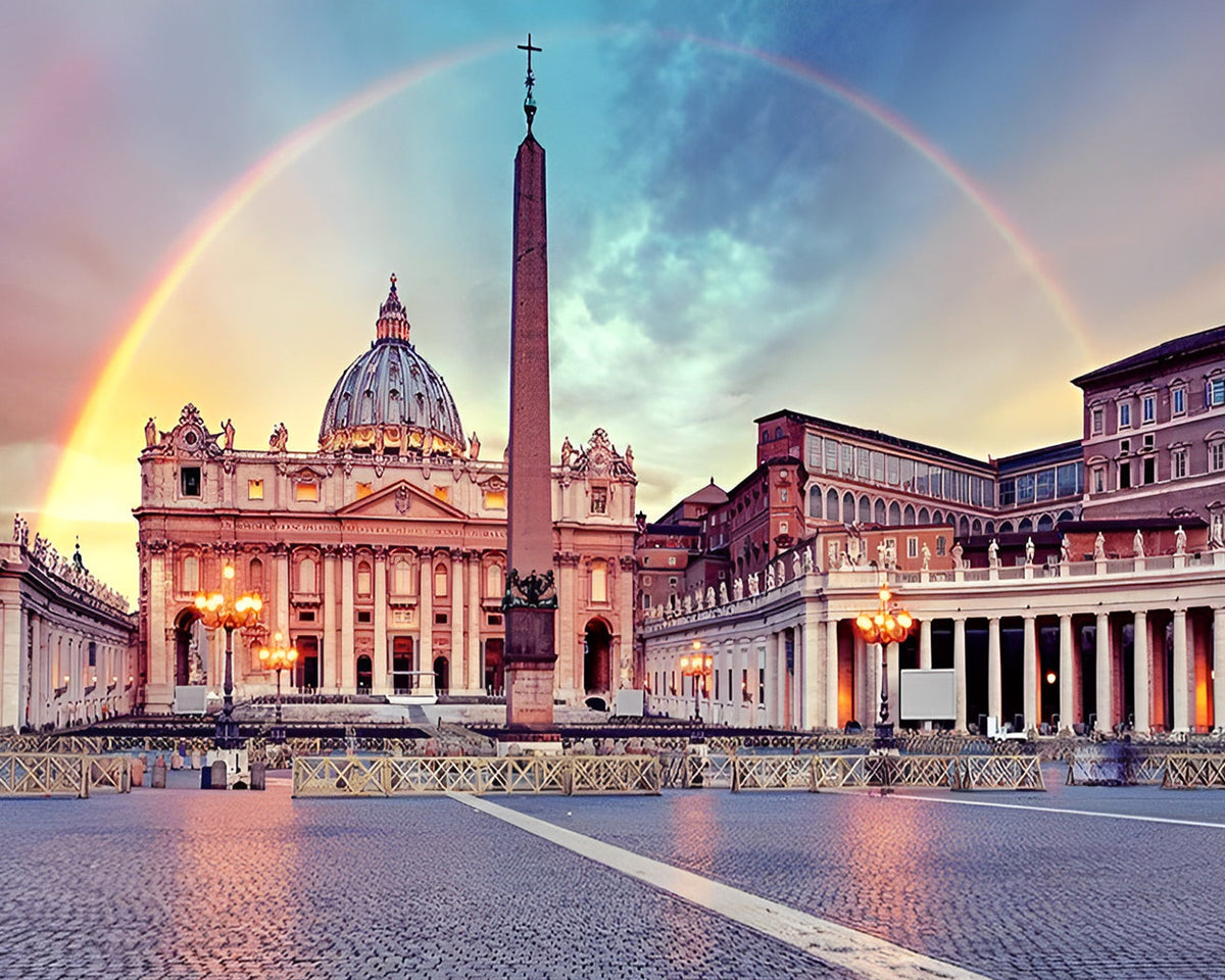 St. Peter's basilica with rainbow cross stitch kit for beginners