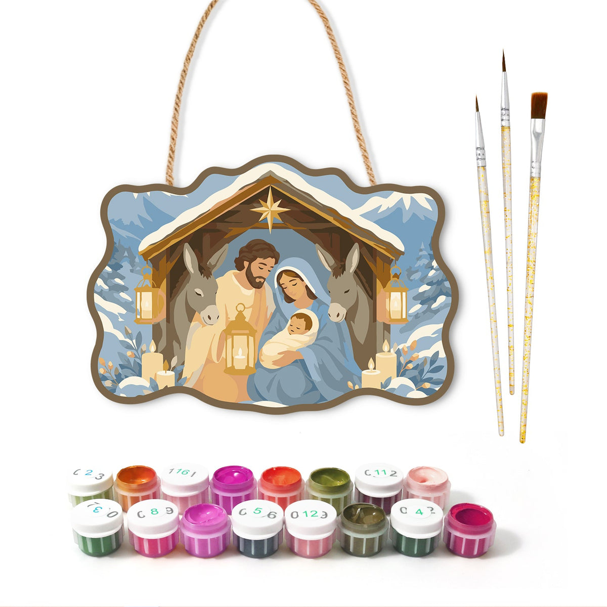 Stable holy blessing paint by numbers door hanger with paints and brushes