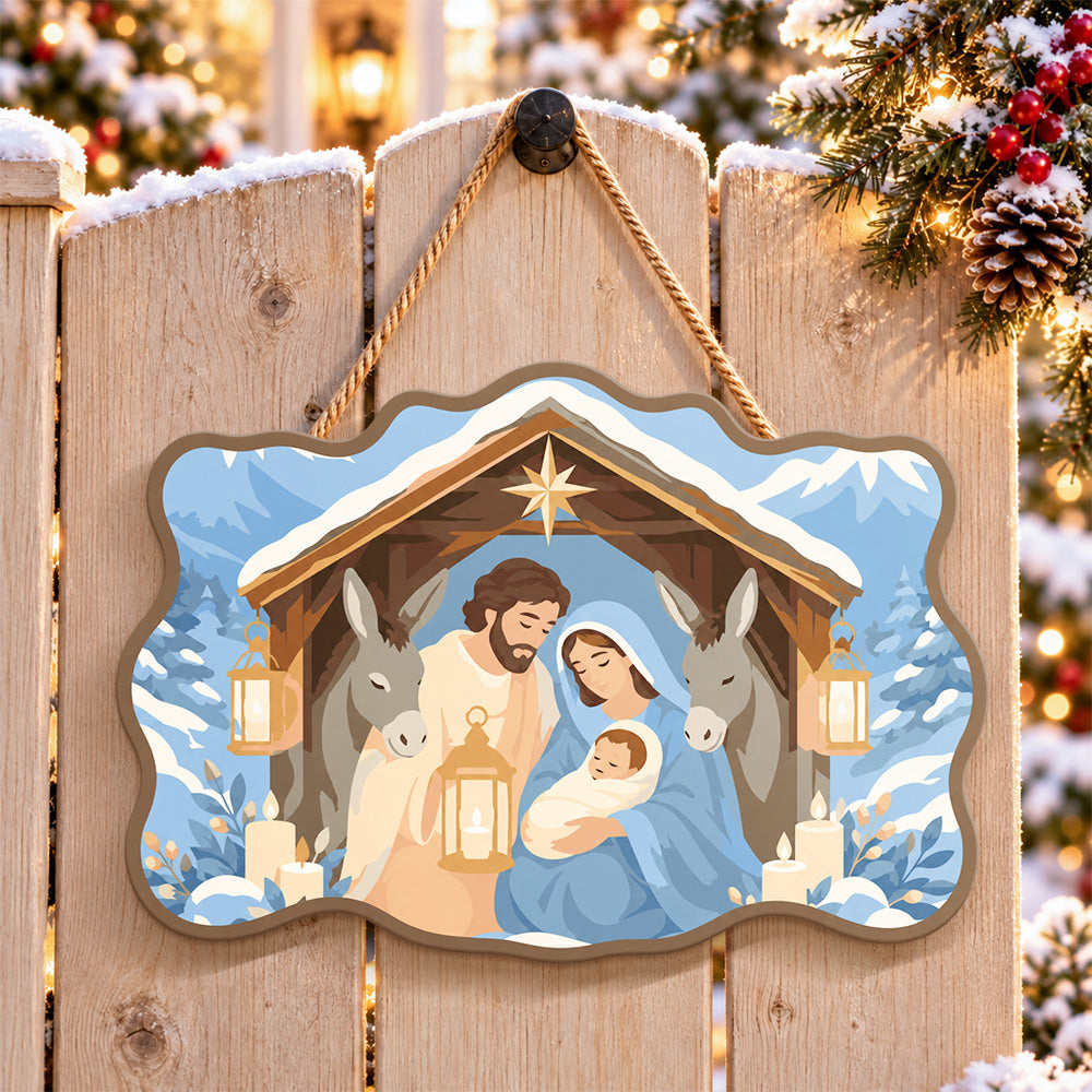 Stable holy blessing paint by numbers door hanger on a garden gate