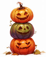 Stacked halloween pumpkins with witch hat paint by numbers kit for beginners