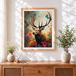 Finished stag butterflies and flowers cross stitch artwork displayed