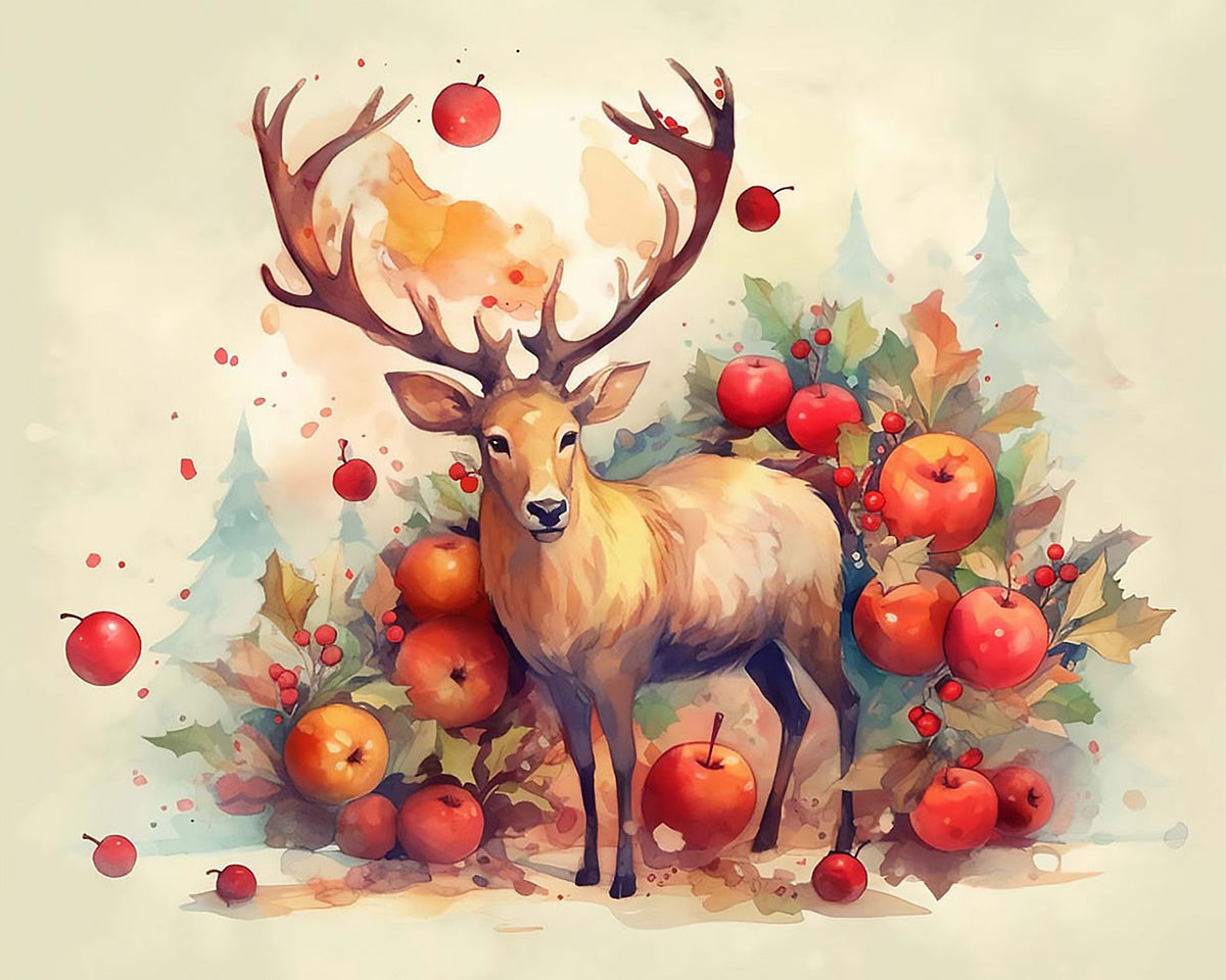 Stag with autumn apples paint by numbers kit for beginners