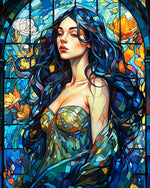 Stained glass blue haired woman cross stitch kit for beginners