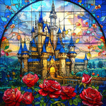 Stained glass castle and roses cross stitch kit for beginners