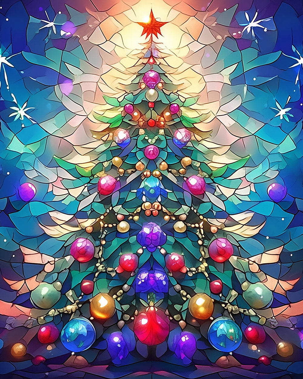 Stained glass christmas tree cross stitch kit for beginners