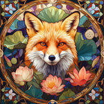 Stained glass fox with water lilies cross stitch kit for beginners