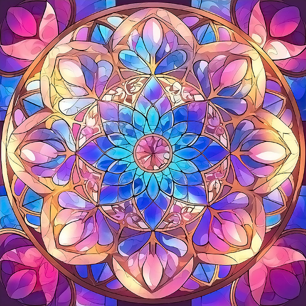 Stained glass mandala cross stitch kit for beginners