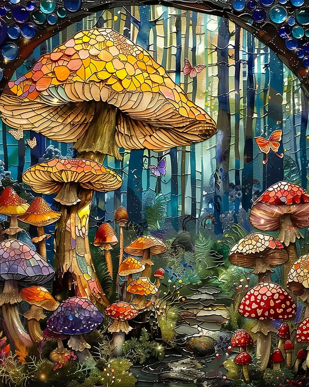Stained glass mushroom forest cross stitch kit for beginners