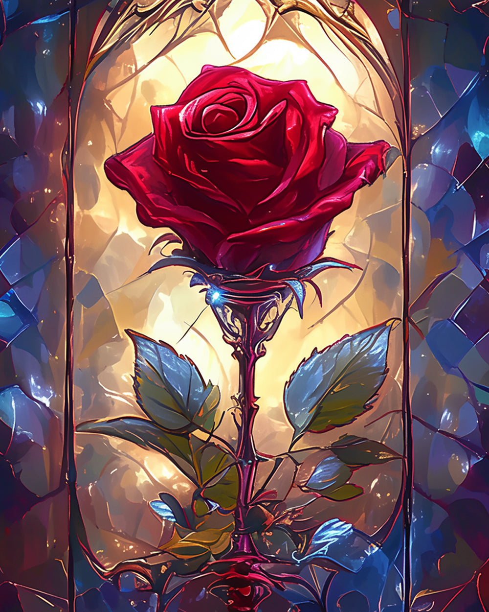 Stained glass red rose cross stitch kit for beginners