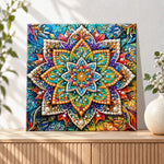 Finished stained‑glass style mandala pearl diamond painting artwork displayed as holiday home decor