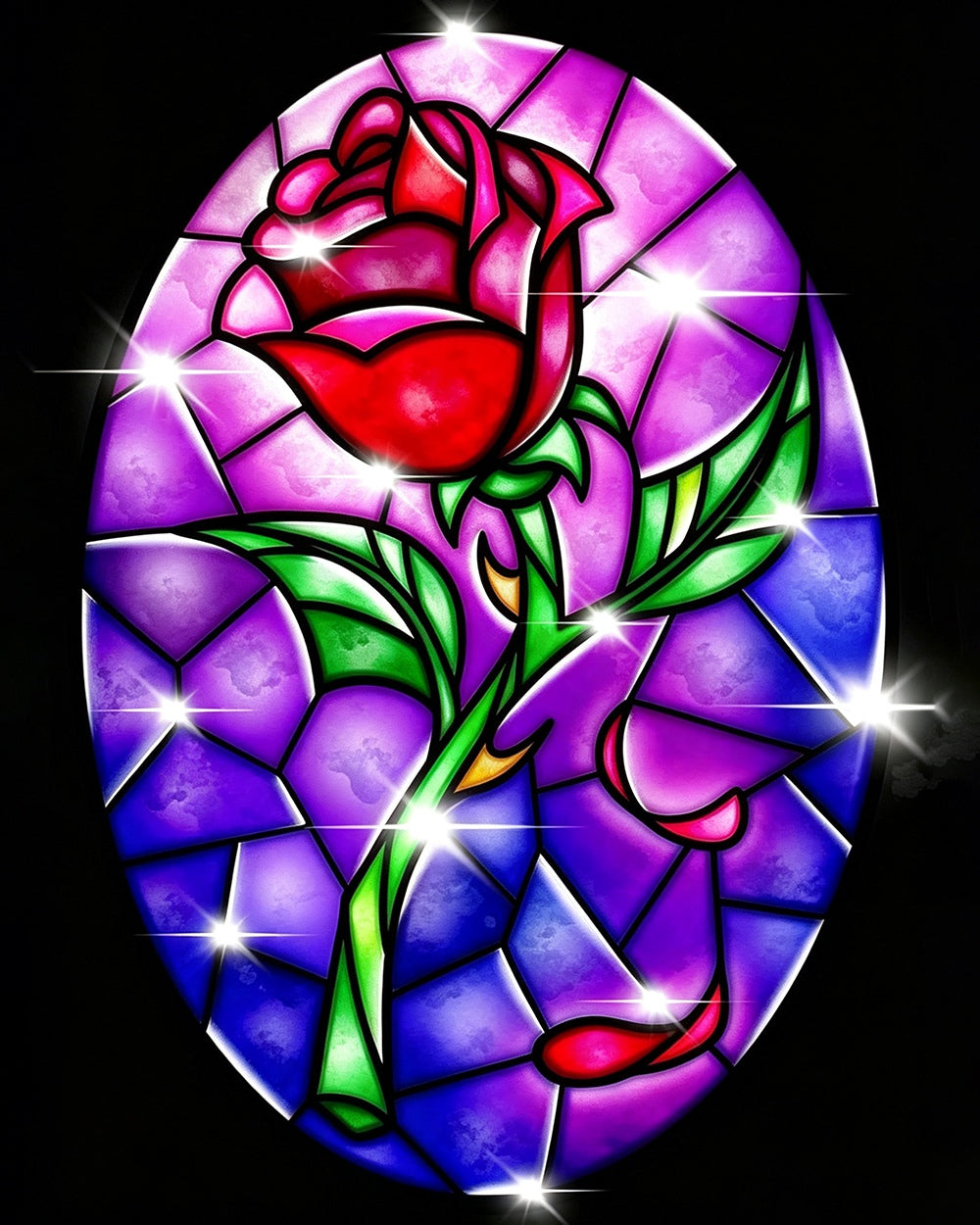 Stained glass style red rose cross stitch kit for beginners