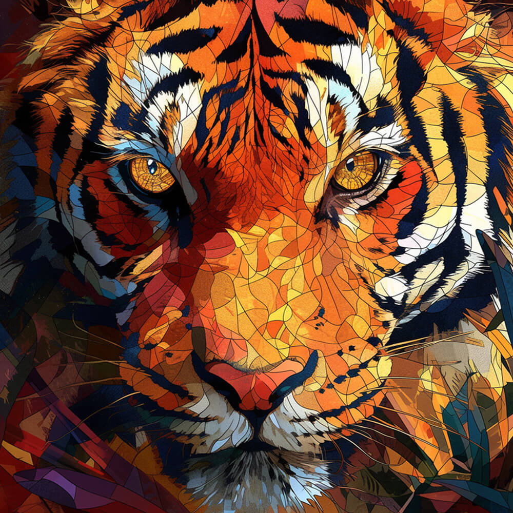 Stained glass tiger portrait cross stitch kit for beginners