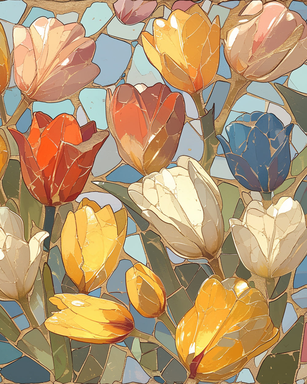 Stained glass tulips cross stitch kit for beginners