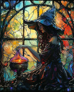 Stained glass witch cross stitch kit for beginners
