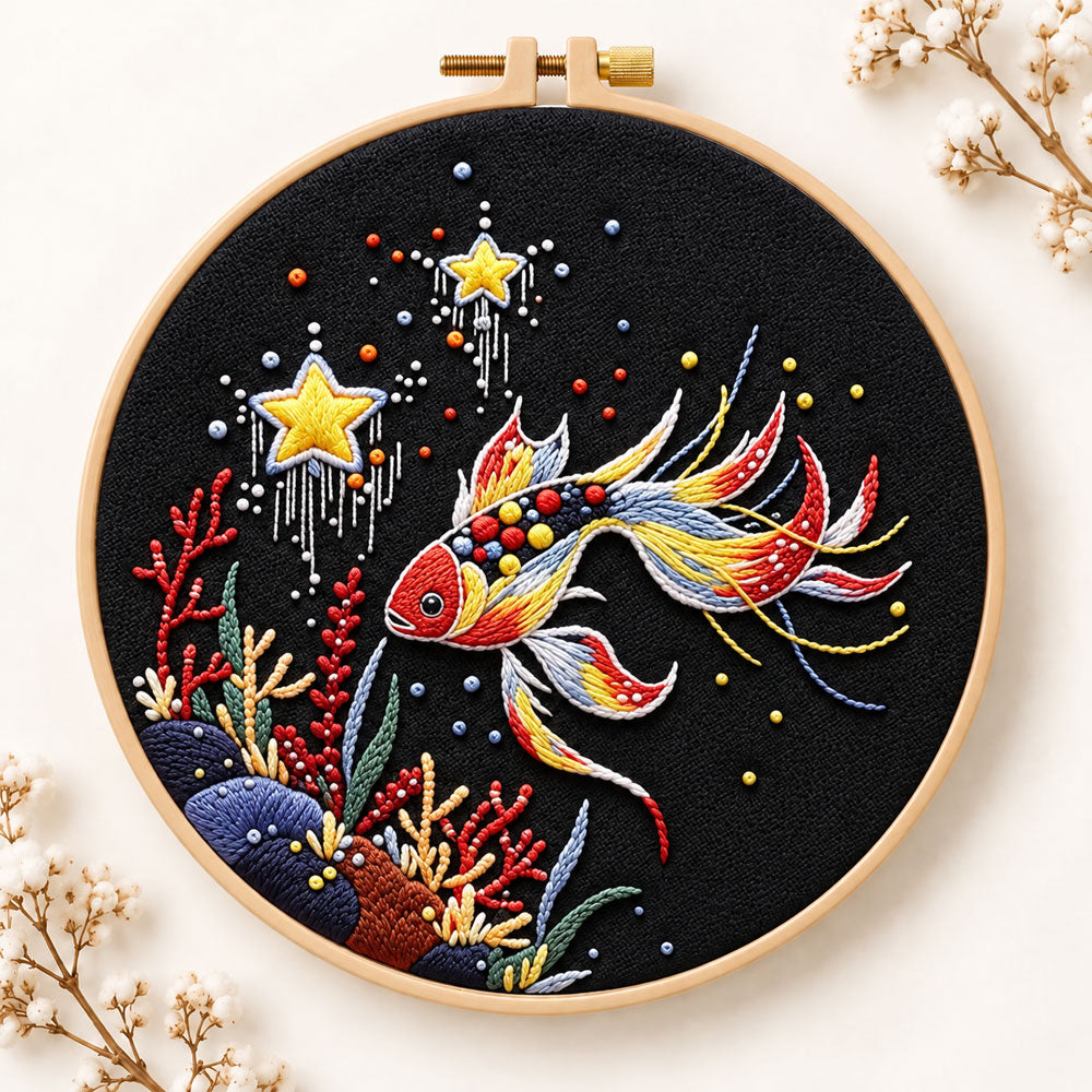 Star and coral koi embroidery kit
