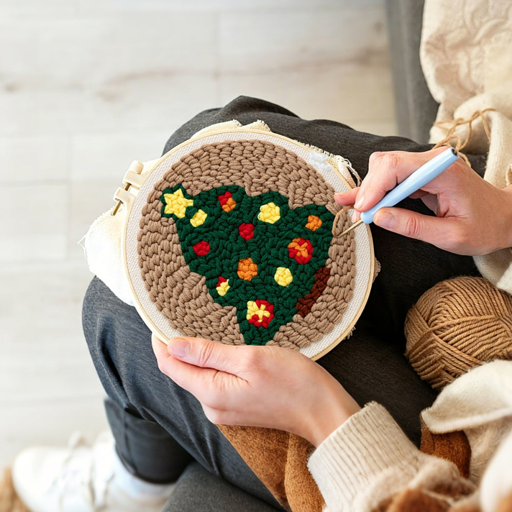 Creating handmade star topped christmas tree unch needle artwork