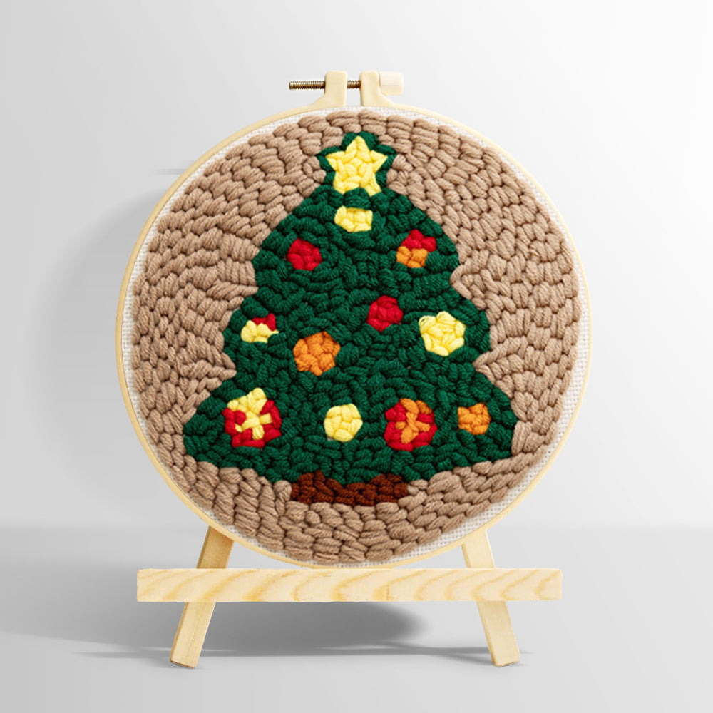 Star topped christmas tree punch needle kit for beginners