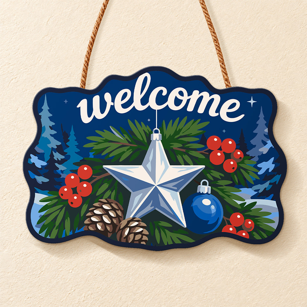 Star welcome sign paint by numbers door hanger finished design