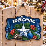 Star welcome sign paint by numbers door hanger on a garden gate