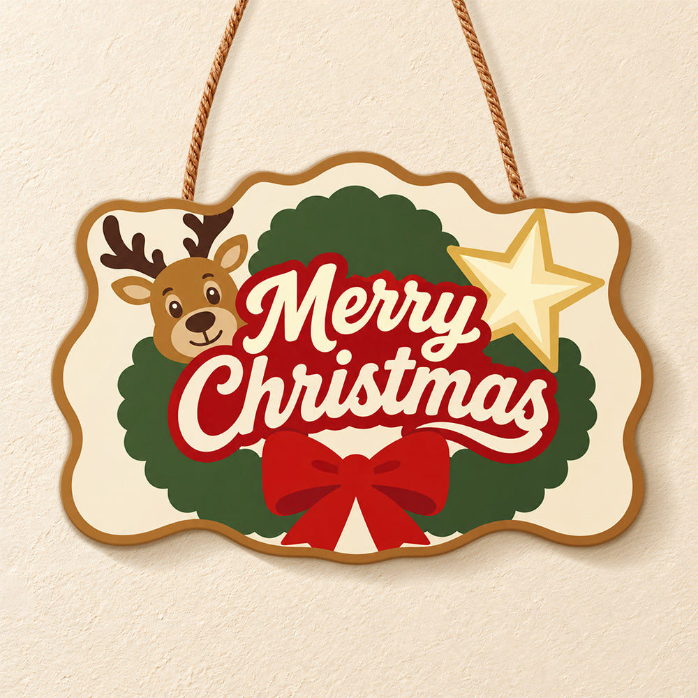 Star wreath reindeer paint by numbers door hanger finished design