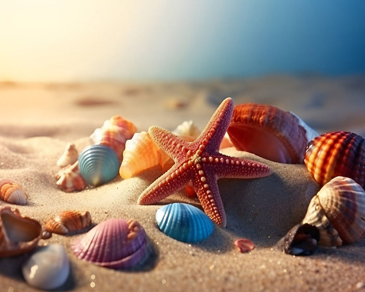 Starfish and seashells at sunset beach paint by numbers kit for beginners