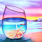 Starfish and sunset in a wine glass paint by numbers kit for beginners