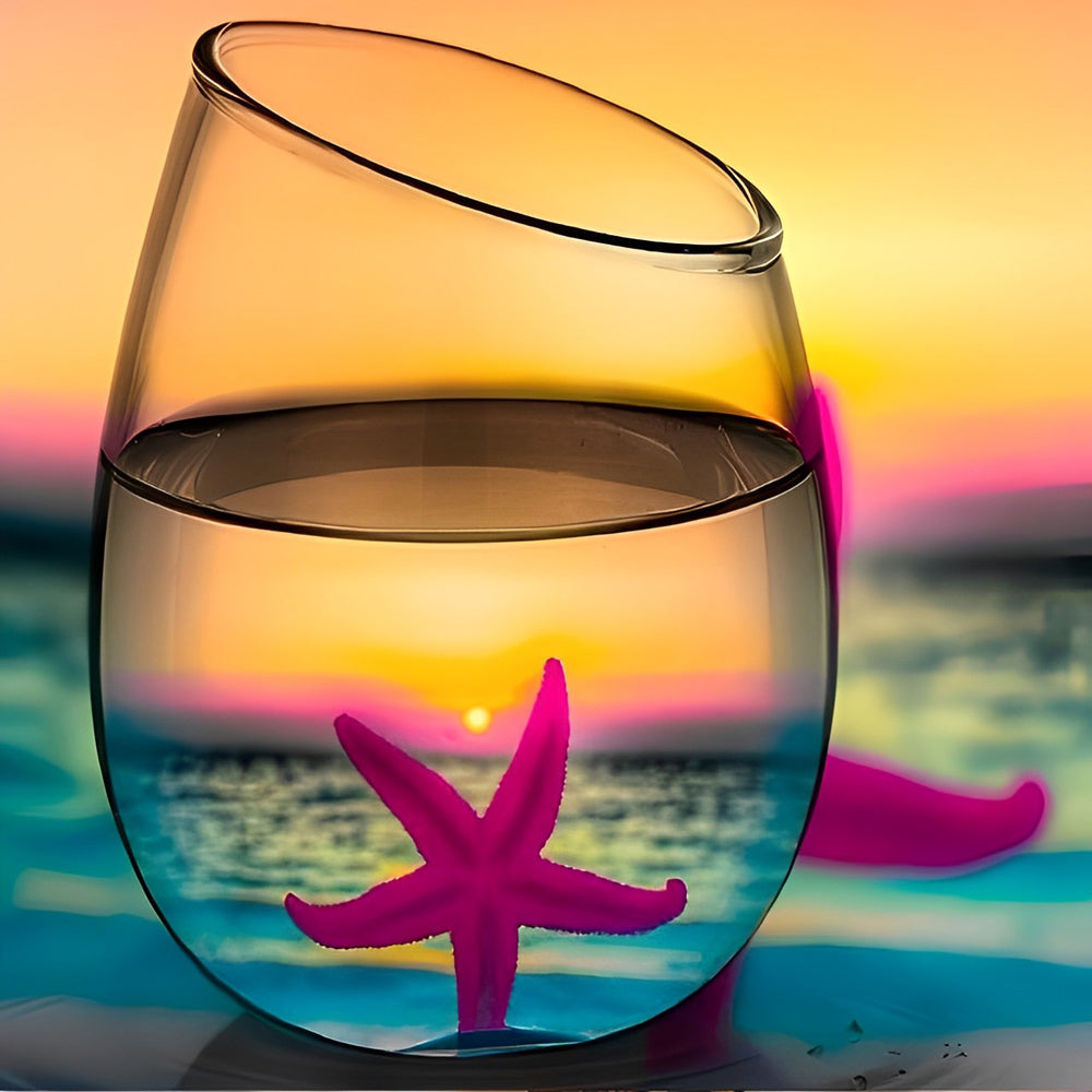 Starfish in glass with sunset cross stitch kit for beginners