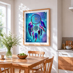 Starlight dreamcatcher cross stitch artwork displayed on wall as home decor