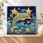 Finished starlight ocean dolphin pearl diamond painting artwork displayed as holiday home decor