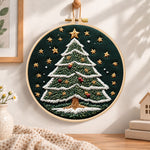 Starry christmas tree embroidery hoop wall art displayed as warm and cosy handmade home decor