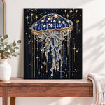 Finished starry deep sea jellyfish pearl diamond painting artwork displayed as home decor