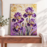 Finished starry iris blooms pearl diamond painting artwork displayed as home decor