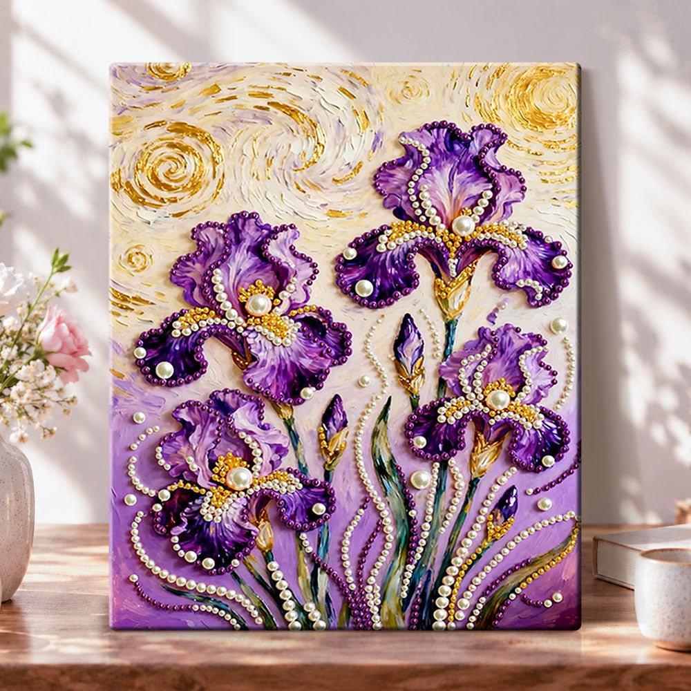 Starry iris blooms pearl diamond painting kit for beginners