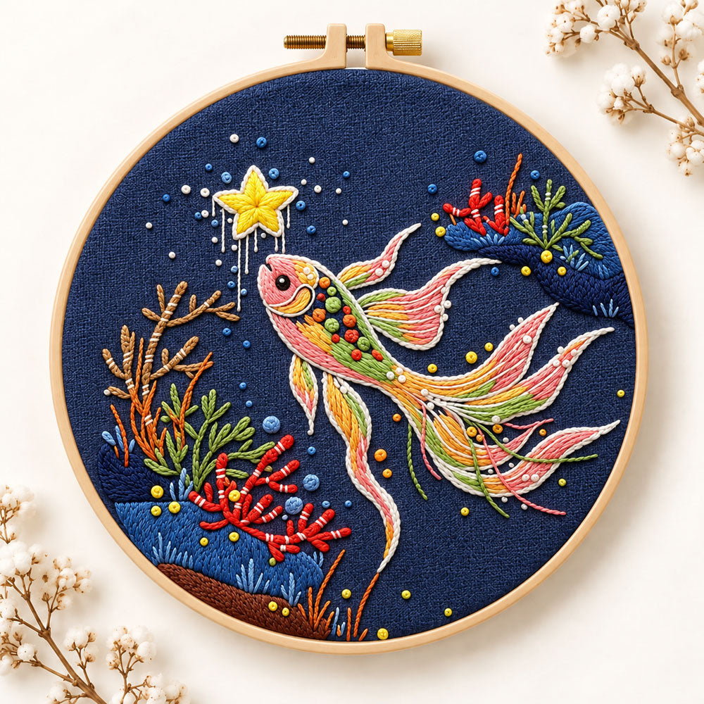 Starry koi fish embroidery kit